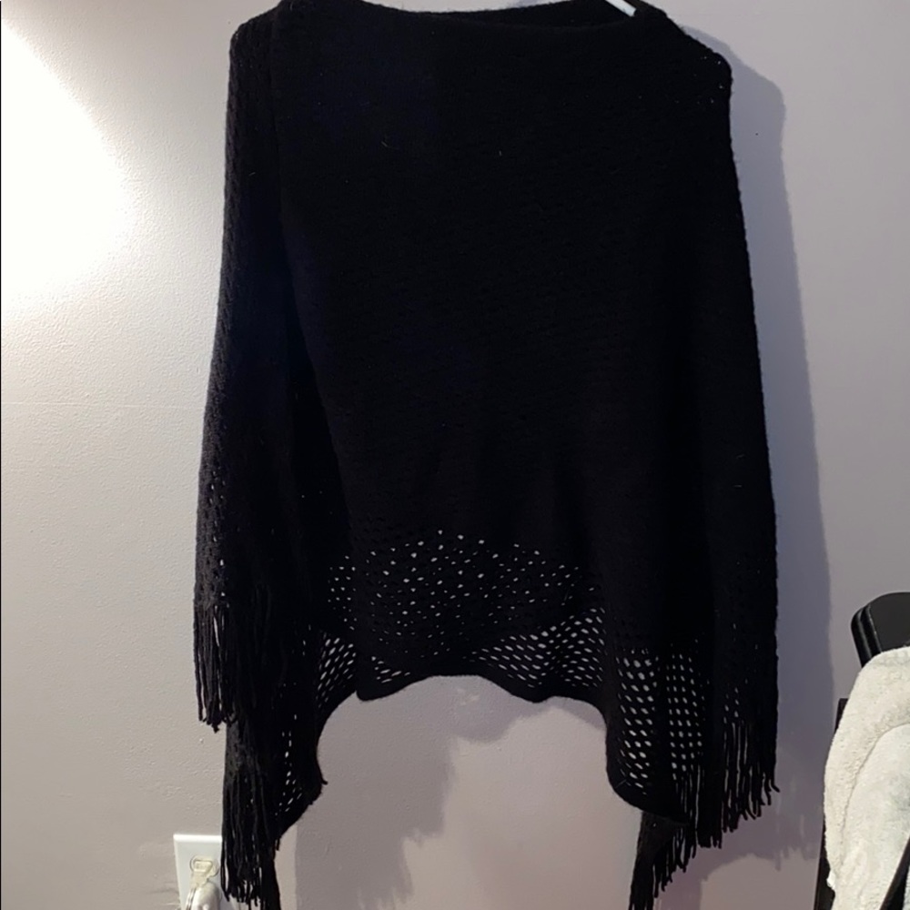 Asymmetrical black knit poncho